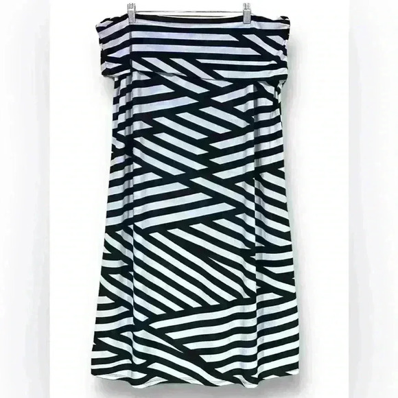 Plus Size 2XL Maxi Skirt with fold over waist  Black White Print - Picture 1 of 6